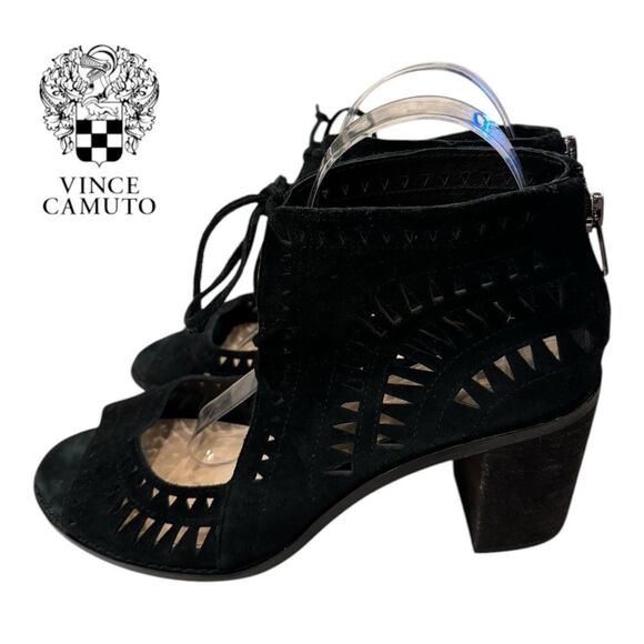 Vince Camuto Women's Tarita Black Cutout Lace Up Suede Ankle Booties Sandals 9.5 - Picture 1 of 6